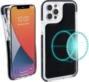 iHome Magnetic Vegan Leather Velo Case: Premium Vegan Leather, Lightweight, Ultra Slim, Shock Absorbent Velo Protective Case, MagSafe Compatible (iPhone 12/12 Pro, Black)