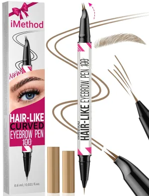 iMethod Curved Eyebrow Pen - 2-in-1 Dual-Ended Microblading Eyebrow Pencil with Curved Tip and Precise Brush-Tip, Brow Pen for Natural Hair-Like Brows, Lasts All-Day, Blonde
