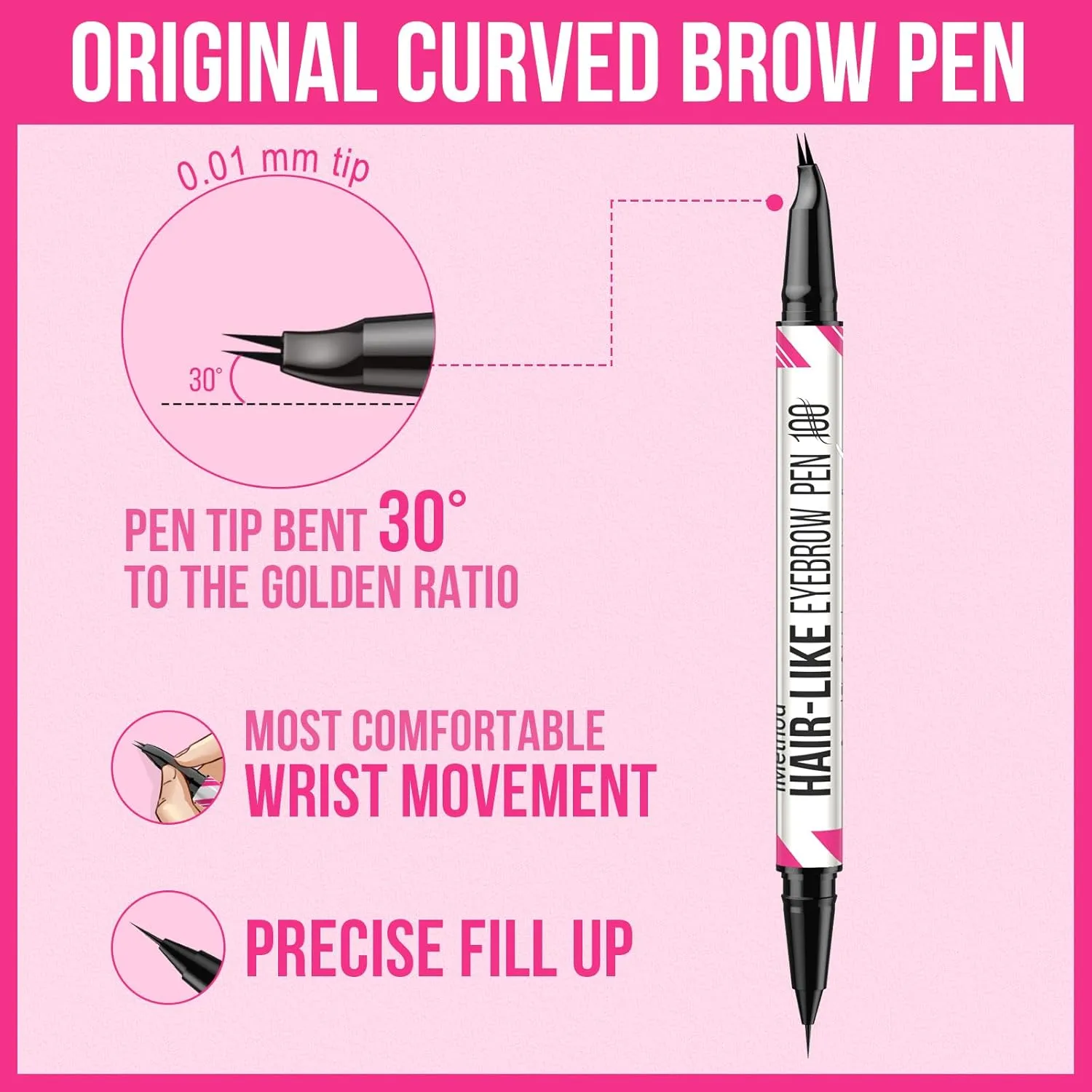 iMethod Curved Eyebrow Pen - 2-in-1 Dual-Ended Microblading Eyebrow Pencil with Curved Tip and Precise Brush-Tip, Brow Pen for Natural Hair-Like Brows, Lasts All-Day, Blonde