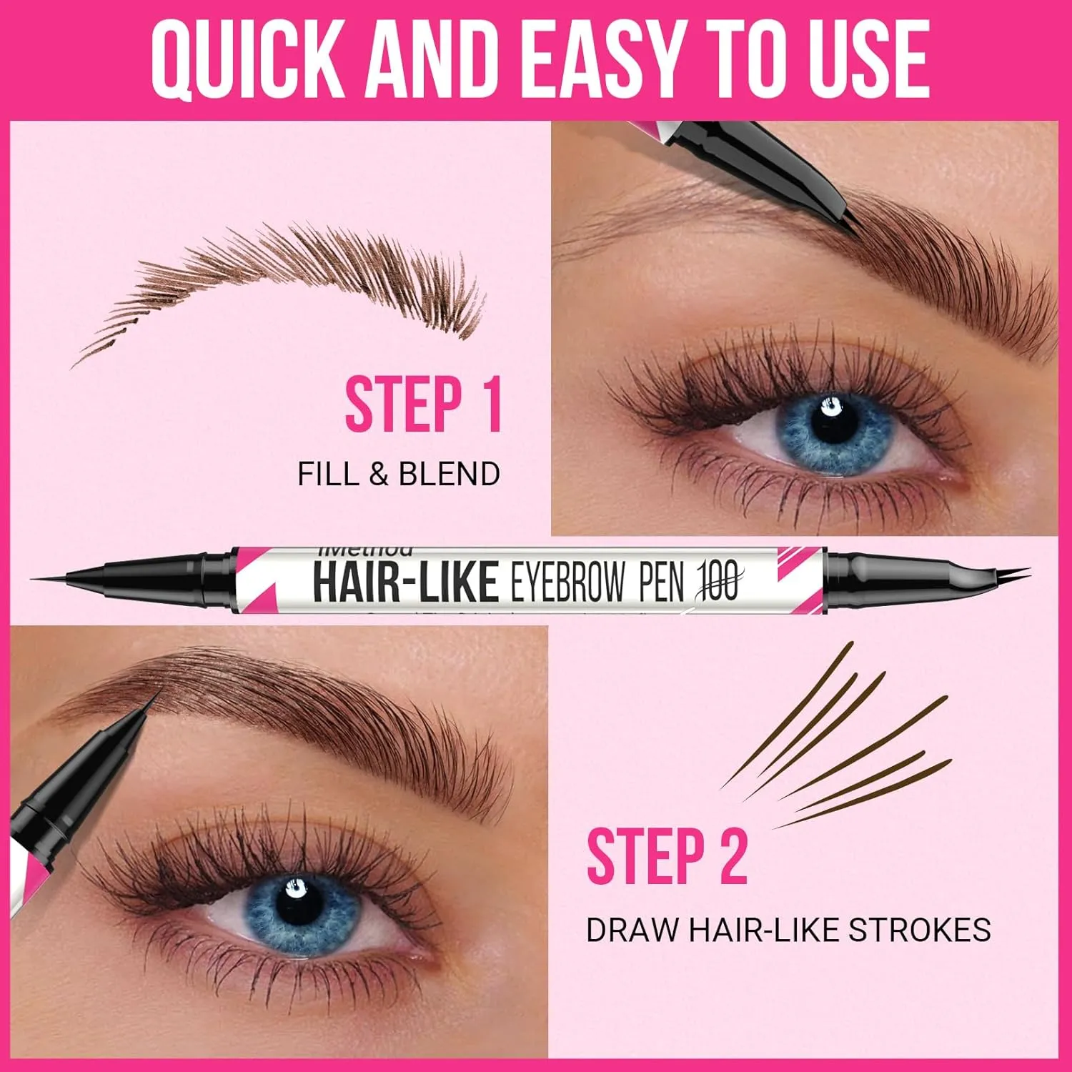 iMethod Curved Eyebrow Pen - 2-in-1 Dual-Ended Microblading Eyebrow Pencil with Curved Tip and Precise Brush-Tip, Brow Pen for Natural Hair-Like Brows, Lasts All-Day, Blonde
