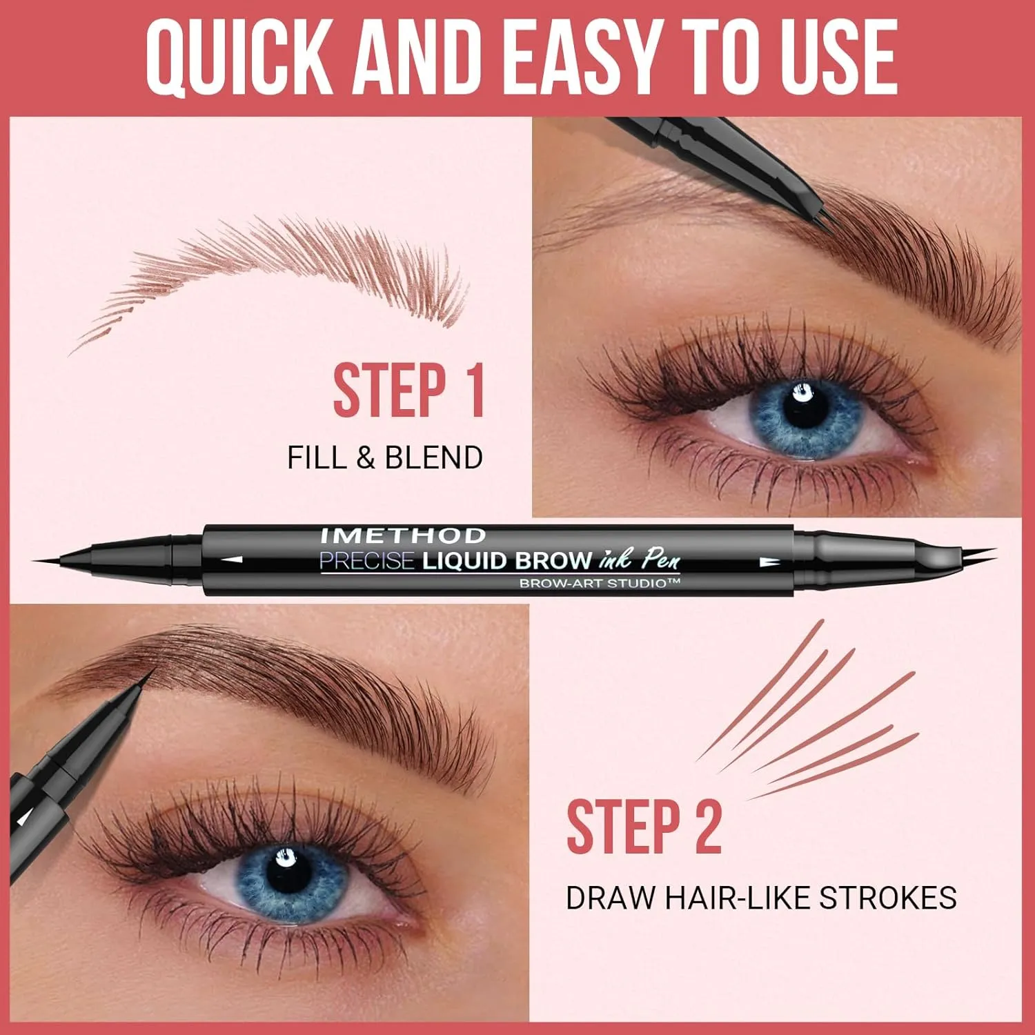 iMethod Curved Eyebrow Pen - Eyebrow Pencil, Brow Pencil 2-in-1 Dual-Ended Microblading Eyebrow Pen with Micro-Fork-Tip & Precise Brush-Tip Create Natural Hair-Like Brows, Last All-Day, Reddish Brown