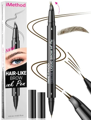 iMethod Curved Eyebrow Pen - Eyebrow Pencil, Brow Pencil 2-in-1 Dual-Ended Microblading Eyebrow Pen with Micro-Fork-Tip and Precise Brush-Tip Create Natural Hair-Like Brows, Last All-Day, Dark Brown
