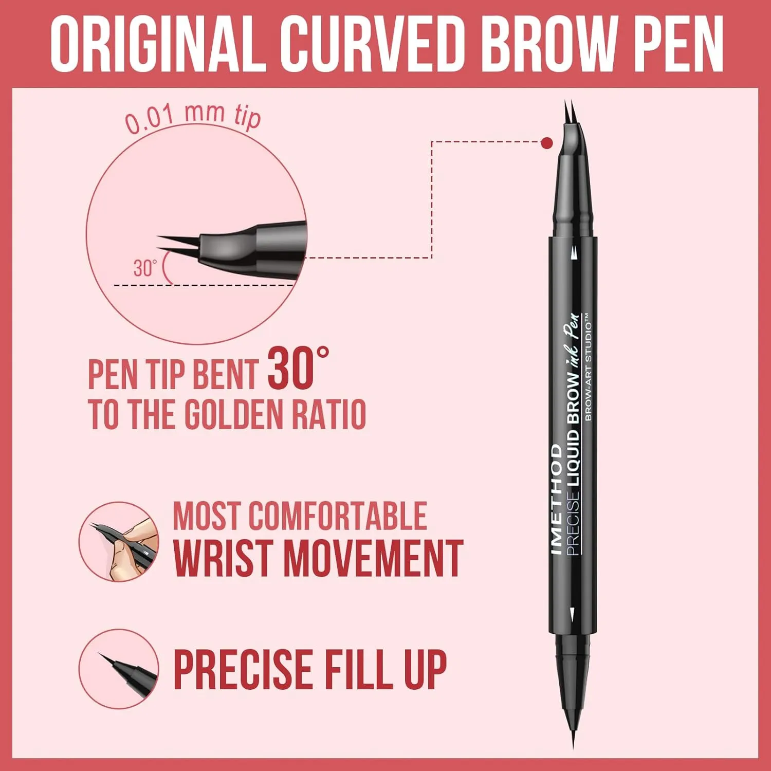iMethod Curved Eyebrow Pen - Eyebrow Pencil, Brow Pencil 2-in-1 Dual-Ended Microblading Eyebrow Pen with Micro-Fork-Tip and Precise Brush-Tip Create Natural Hair-Like Brows, Last All-Day, Dark Brown
