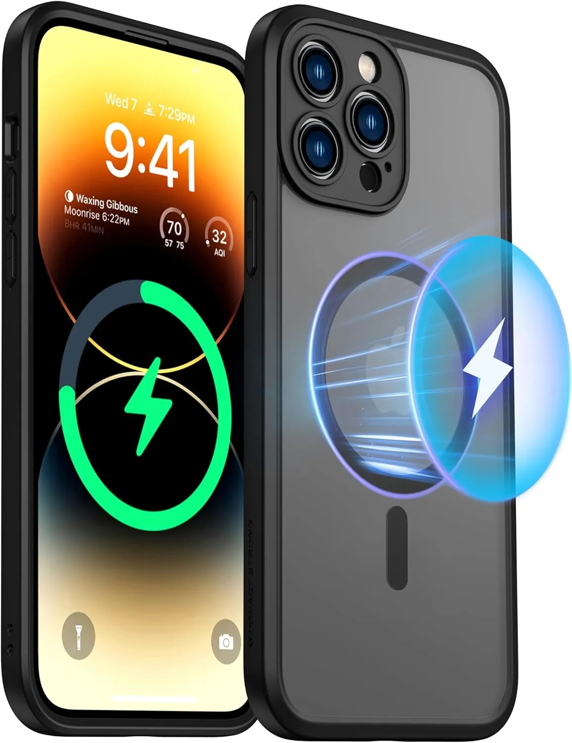 ImpactStrong Magnetic Guard Designed for iPhone 14 Pro Max Case [Camera Protection] [Military Grade Drop Tested] [Compatible with MagSafe] Slim Translucent Matte Phone Case (6.7") - Black