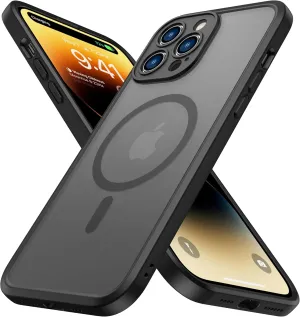 ImpactStrong Magnetic Guard Designed for iPhone 14 Pro Max Case [Camera Protection] [Military Grade Drop Tested] [Compatible with MagSafe] Slim Translucent Matte Phone Case (6.7") - Black