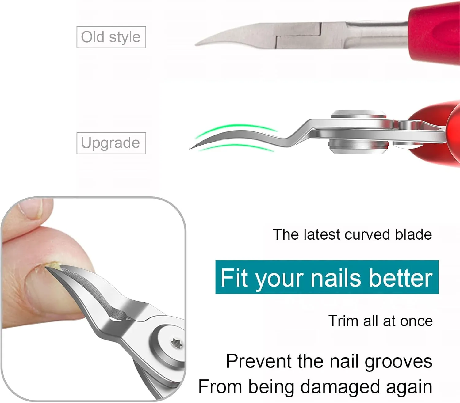 Ingrown Toenail Clippers (Upgrade), Steel Nail Clippers for Professional Podiatrist, Unique Long Handle Curved Blade Tool for Thick & Ingrown Nails, Suitable for Men, Women and Elderly (red)