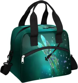 Insulated Lunch Bag for Women Men Galaxy Teal Dragonfly Pattern Lunch Box Reusable Lunch Cooler Bag Large Lunch Tote Bag for Work Picnic Travel School