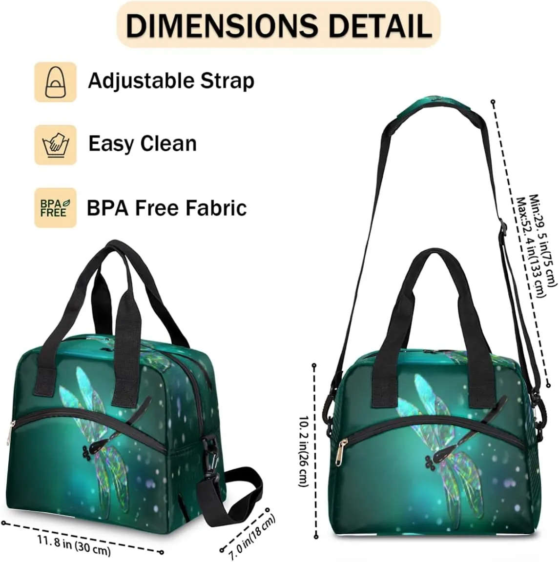 Insulated Lunch Bag for Women Men Galaxy Teal Dragonfly Pattern Lunch Box Reusable Lunch Cooler Bag Large Lunch Tote Bag for Work Picnic Travel School