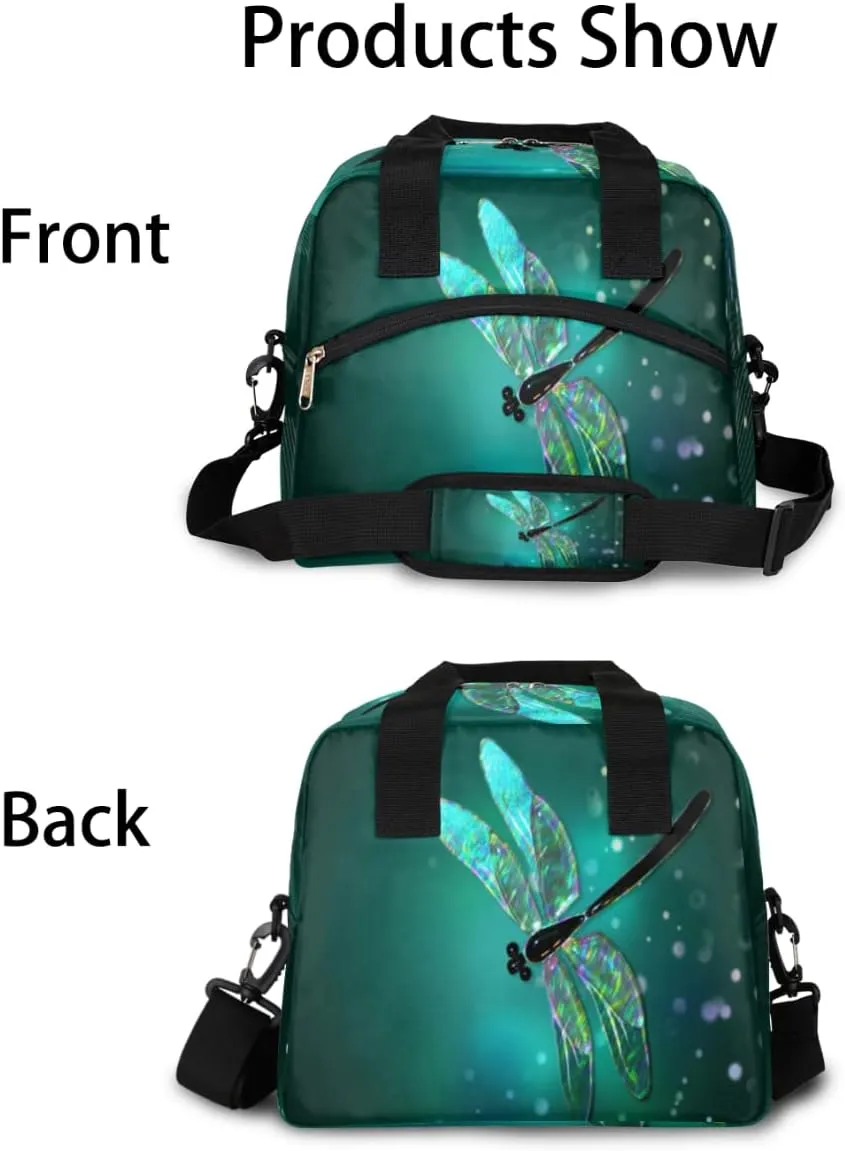 Insulated Lunch Bag for Women Men Galaxy Teal Dragonfly Pattern Lunch Box Reusable Lunch Cooler Bag Large Lunch Tote Bag for Work Picnic Travel School