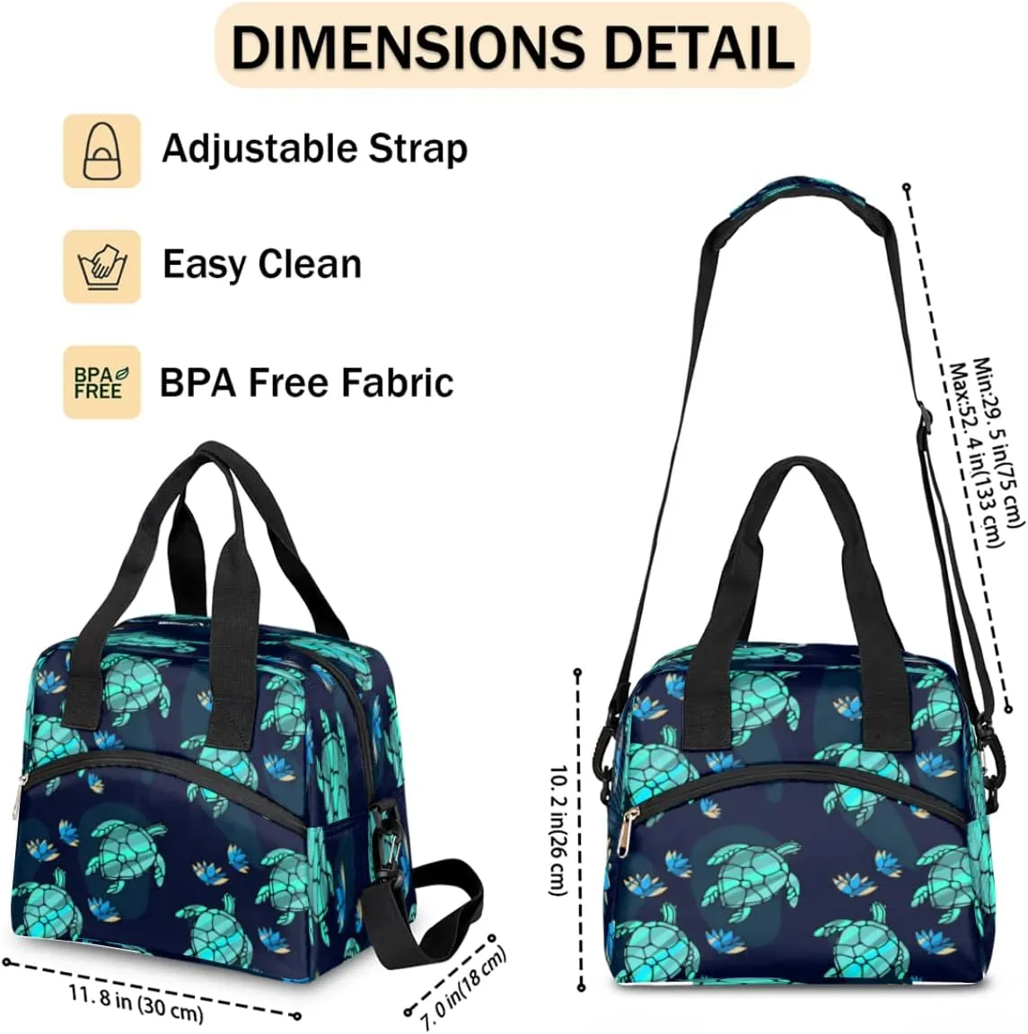 Insulated Lunch Bag for Women Men Teal Turtle Ocean Animal Nautical Floral Lunch Box Reusable Lunch Cooler Bag Large Lunch Tote Bag for Work Picnic Travel School