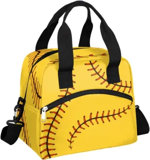 Insulated Lunch Bag for Women Men Yellow Orange Softball Sport Baseball Lunch Box Reusable Lunch Cooler Bag Large Lunch Tote Bag for Work Picnic Travel School