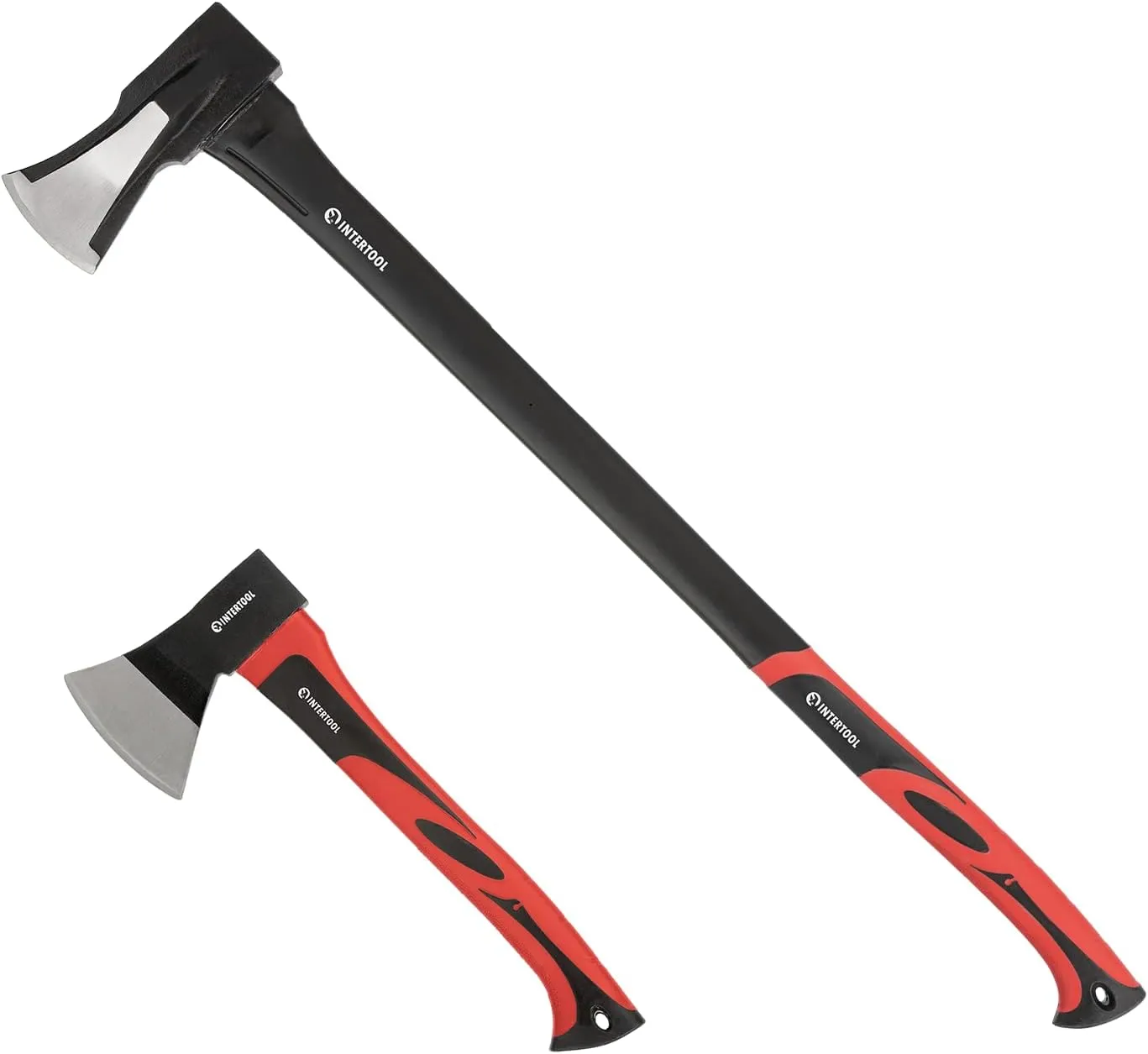 INTERTOOL Wood Splitting Maul and and Hatchet Set - 35-inch Axe and 15-inch Camping Chopping Hatchet with Shock Absorbing Fiberglass Handles with Blade Protectors HT-0275-0261