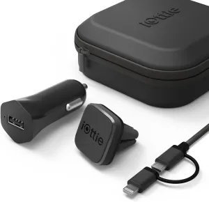 iOttie iTap Mini Travel Kit (Magnetic Car Mount Phone Holder, Lightning, Micro USB Cable & Car Charger Bundle) for iPhone X 8 Plus 7 Galaxy S9 8 Note 8 (HLTRIO110)