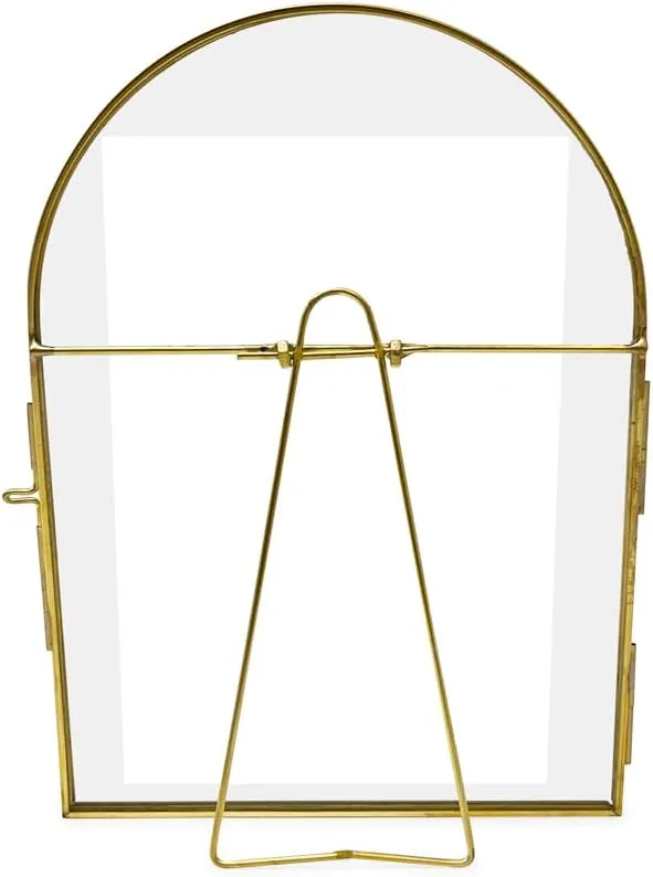 Isaac Jacobs 5x7 Vintage Style, Arched Brass & Glass Metal Floating Picture Frame with Locket Closure (Vertical), Made for Tabletop Display (5x7 Vertical, Antique Gold)