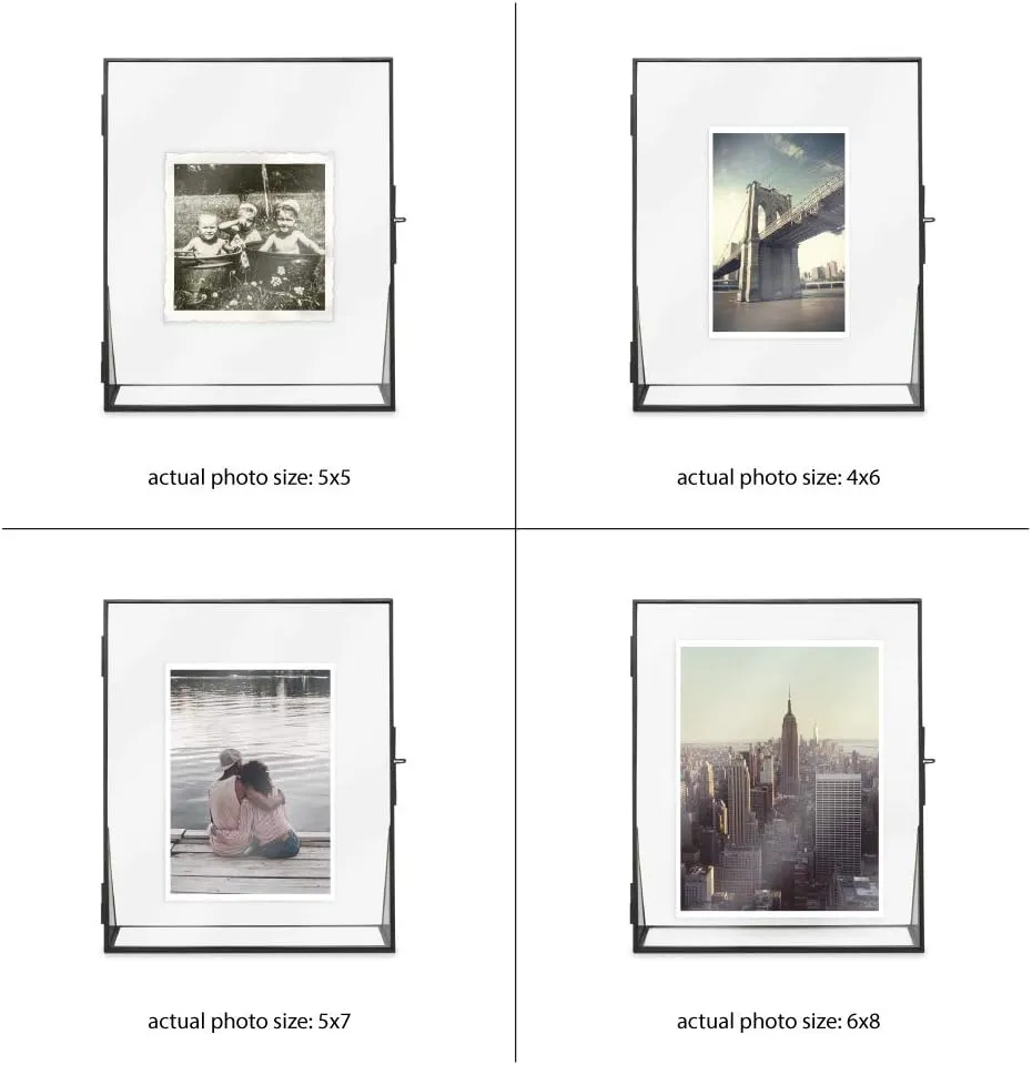 Isaac Jacobs 8x10, Black, Vintage Style Brass and Glass, Floating Photo Frame, Metal, (Vertical), with Locket Closure and Angled Base, for Pictures, Art, Mementos, Keepsakes (8x10, Black)