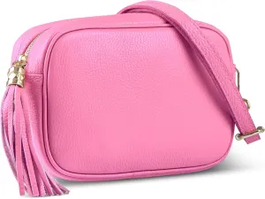 Italian Genuine Calf Leather Crossbody Bag for Women with Zip Strap Tassel | Small Camera Purse Shoulder Handbag Pocketbook