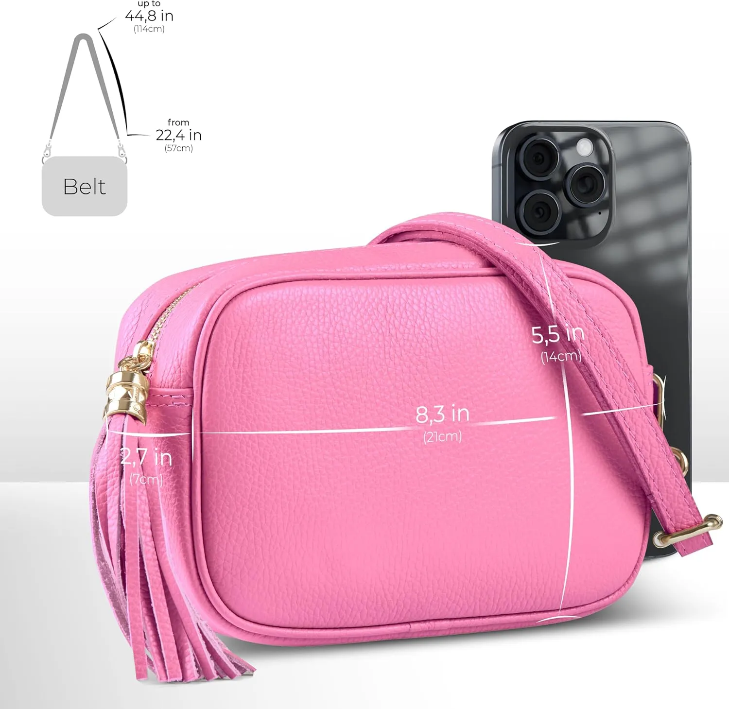 Italian Genuine Calf Leather Crossbody Bag for Women with Zip Strap Tassel | Small Camera Purse Shoulder Handbag Pocketbook