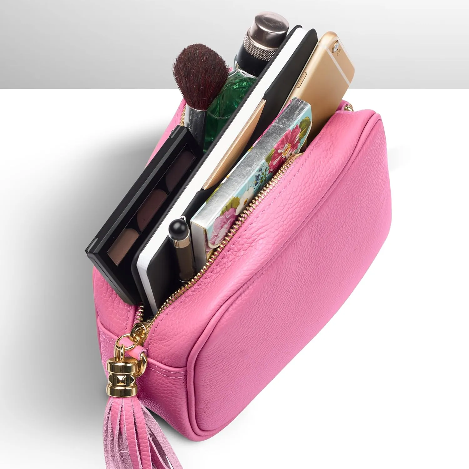 Italian Genuine Calf Leather Crossbody Bag for Women with Zip Strap Tassel | Small Camera Purse Shoulder Handbag Pocketbook
