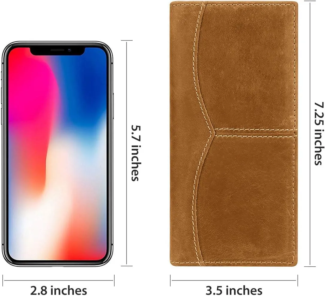 Itslife Men's RFID Vintage Look Genuine Leather Long Bifold Wallet Checkbook Wallets for Men