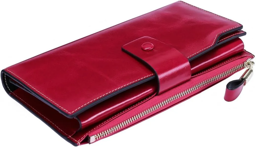 Itslife Womens Wallet RFID Blocking Large Capacity Luxury Wax Genuine Leather Wallets Clutch Wallet Ladies Card holder
