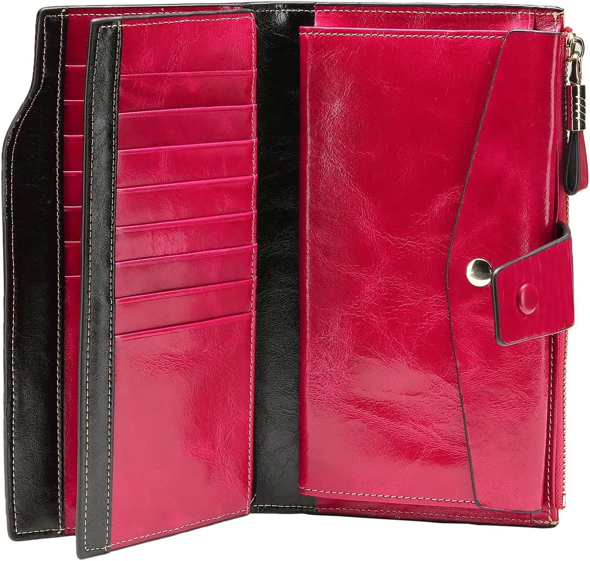 Itslife Womens Wallet RFID Blocking Large Capacity Luxury Wax Genuine Leather Wallets Clutch Wallet Ladies Card holder