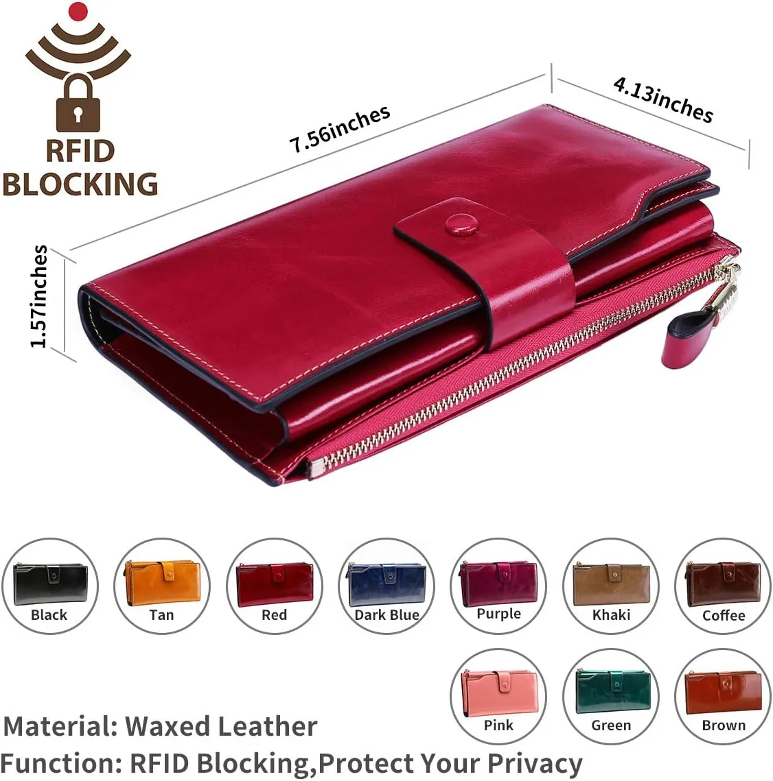 Itslife Womens Wallet RFID Blocking Large Capacity Luxury Wax Genuine Leather Wallets Clutch Wallet Ladies Card holder