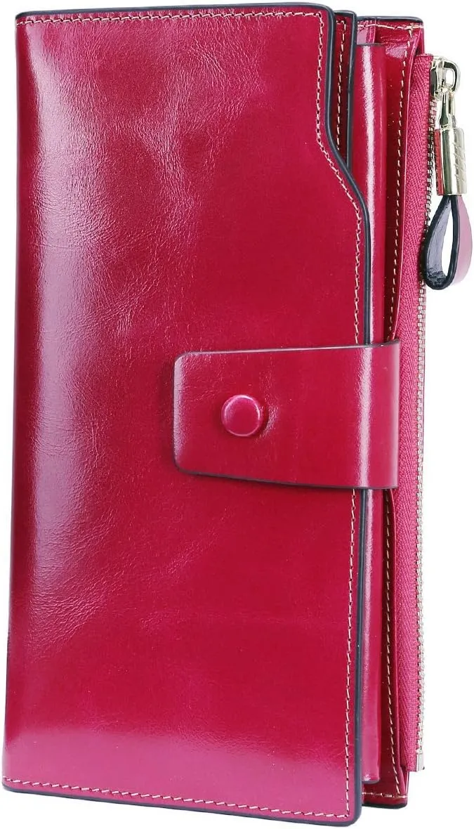 Itslife Womens Wallet RFID Blocking Large Capacity Luxury Wax Genuine Leather Wallets Clutch Wallet Ladies Card holder