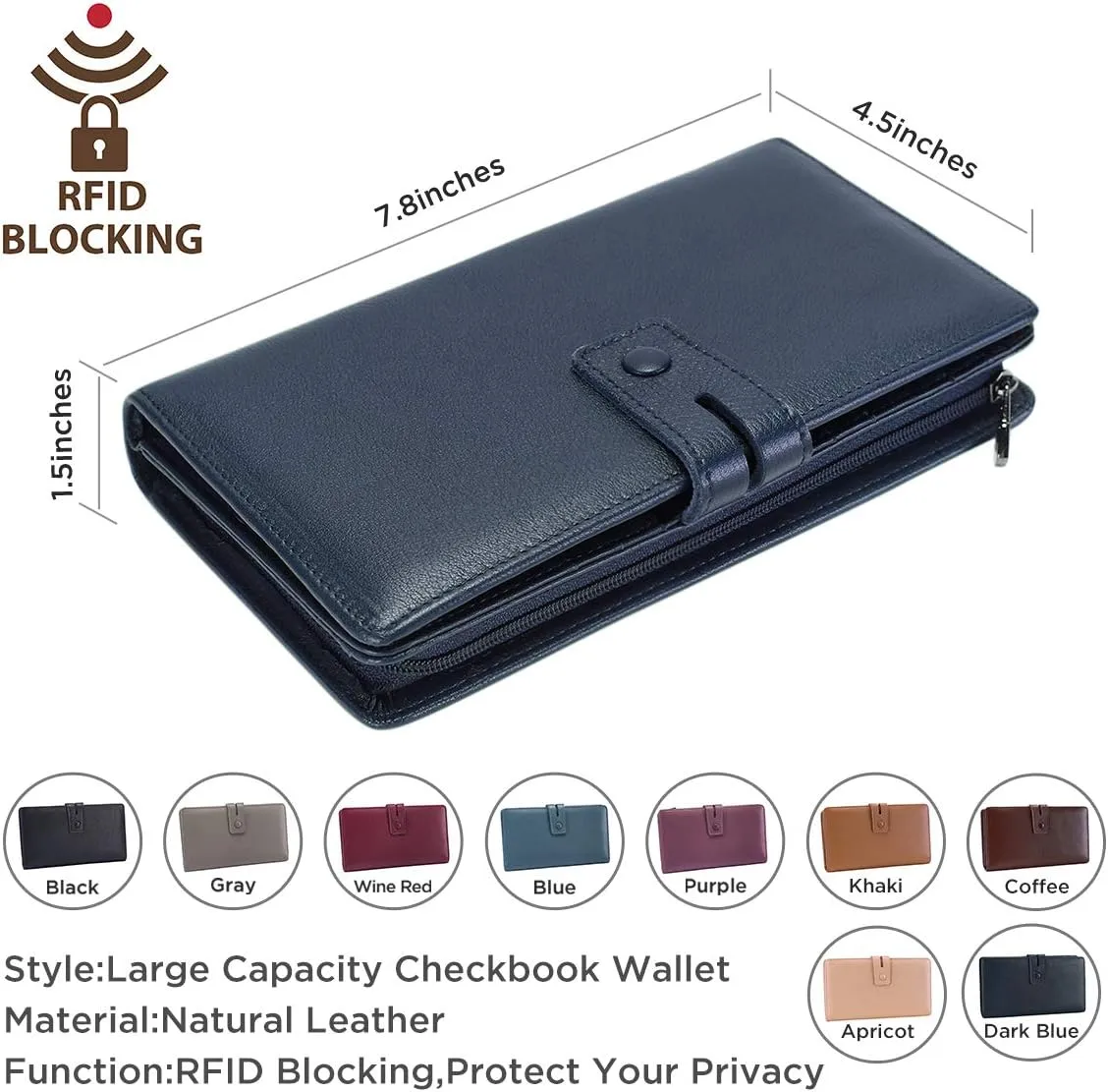 Itslife Womens Wallet,Large Capacity RFID Blocking Leather Wallets Credit Cards Organizer Ladies Wallet with Checkbook Holder
