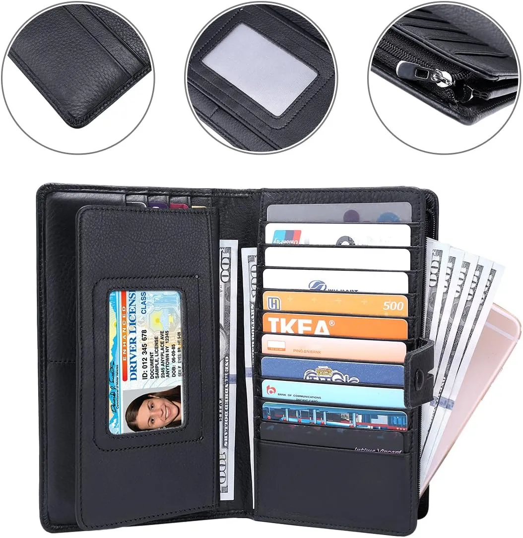 Itslife Womens Wallet,Large Capacity RFID Blocking Leather Wallets Credit Cards Organizer Ladies Wallet with Checkbook Holder