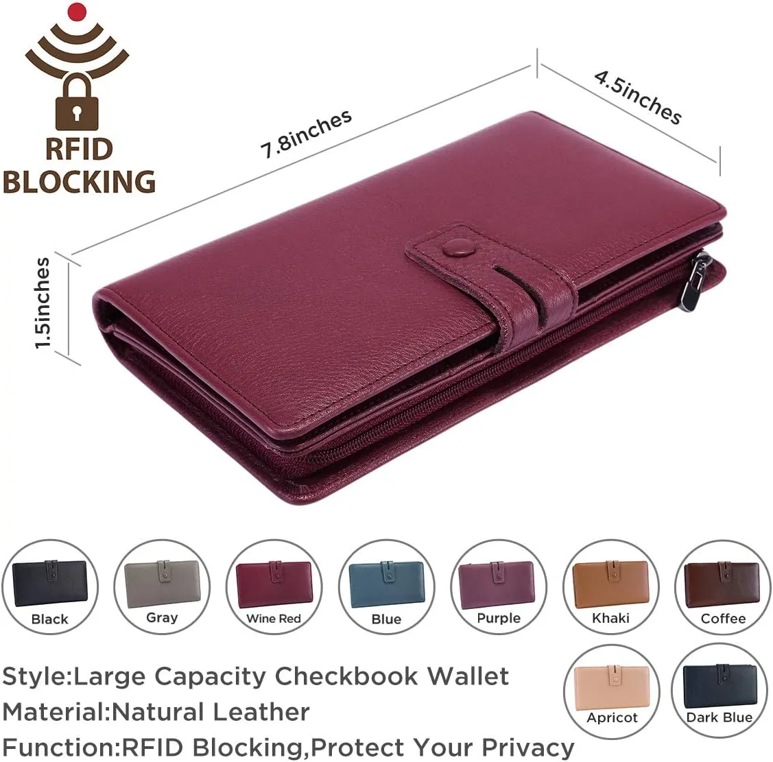 Itslife Womens Wallet,Large Capacity RFID Blocking Leather Wallets Credit Cards Organizer Ladies Wallet with Checkbook Holder