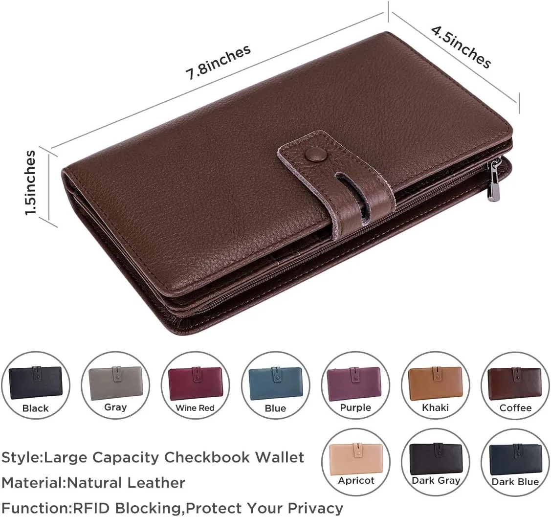 Itslife Womens Wallet,Large Capacity RFID Blocking Leather Wallets Credit Cards Organizer Ladies Wallet with Checkbook Holder