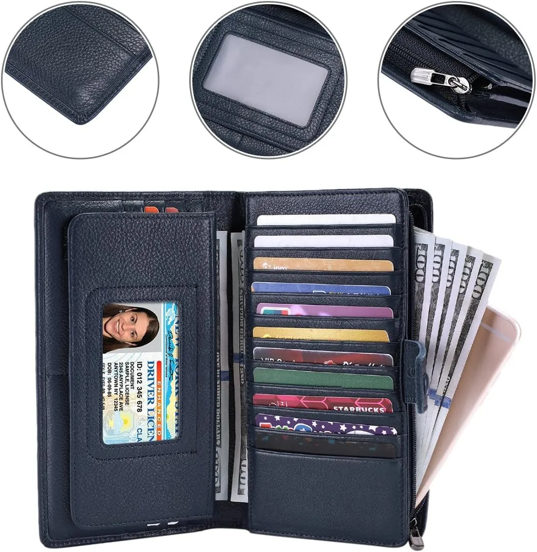Itslife Womens Wallet,Large Capacity RFID Blocking Leather Wallets Credit Cards Organizer Ladies Wallet with Checkbook Holder