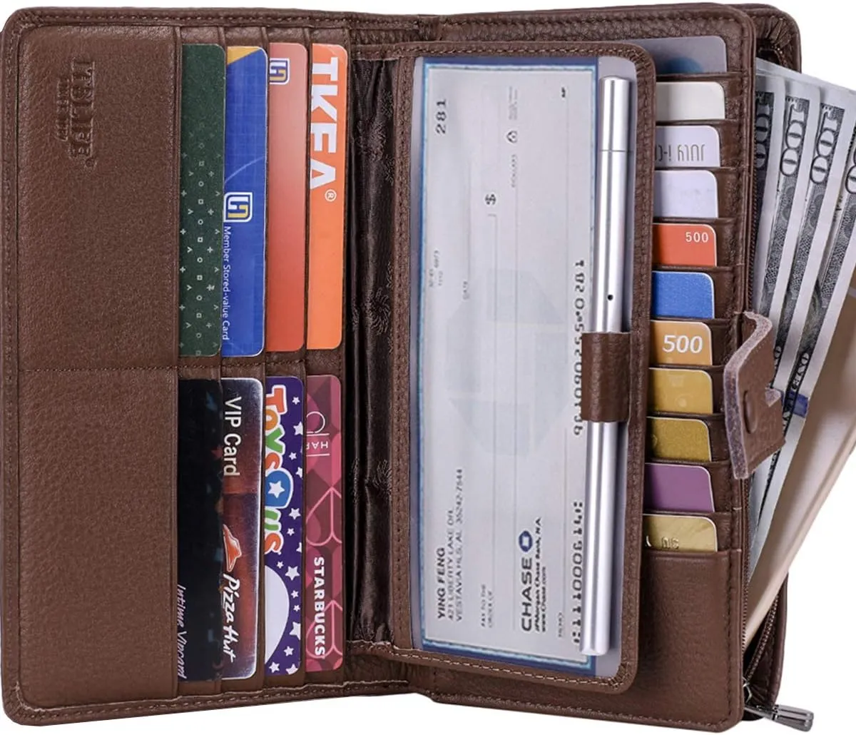 Itslife Womens Wallet,Large Capacity RFID Blocking Leather Wallets Credit Cards Organizer Ladies Wallet with Checkbook Holder