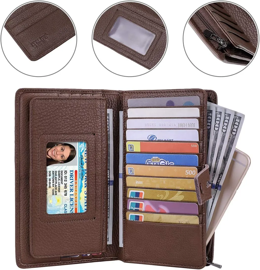 Itslife Womens Wallet,Large Capacity RFID Blocking Leather Wallets Credit Cards Organizer Ladies Wallet with Checkbook Holder