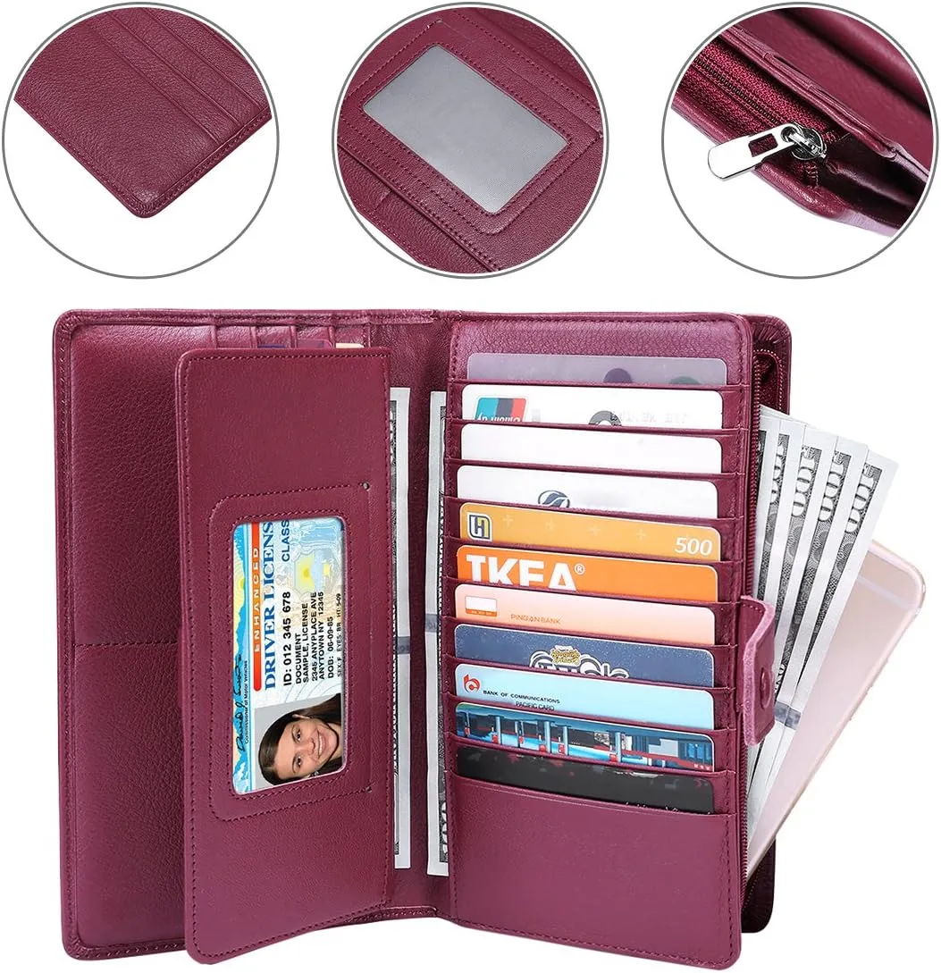 Itslife Womens Wallet,Large Capacity RFID Blocking Leather Wallets Credit Cards Organizer Ladies Wallet with Checkbook Holder