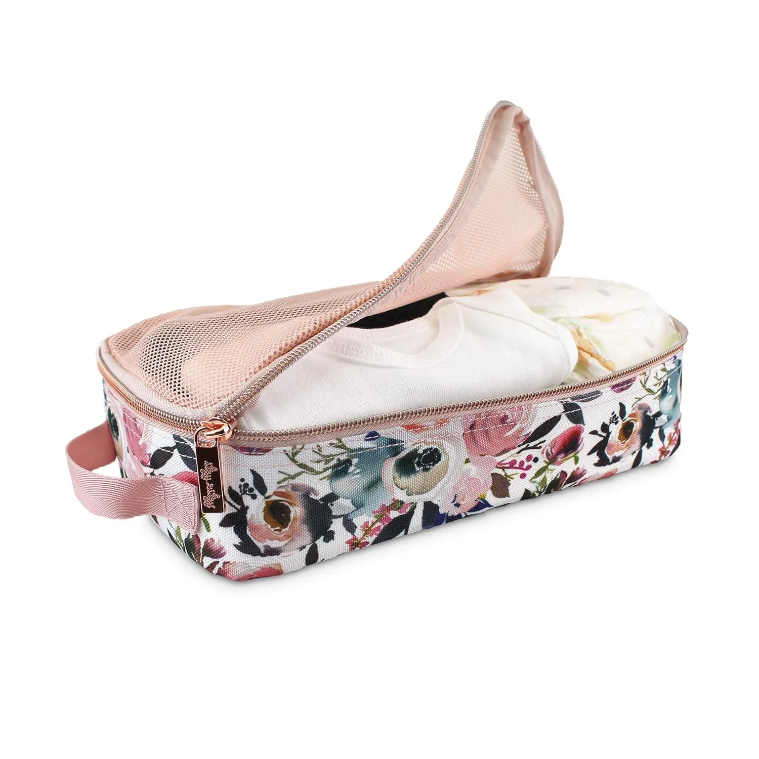 Itzy Ritzy Packing Cubes For Travel – Set of 3 Packing Cubes or Travel Organizers; Each Cube Features a Mesh Top, Double Zippers and a Fabric Handle (Blush Floral)