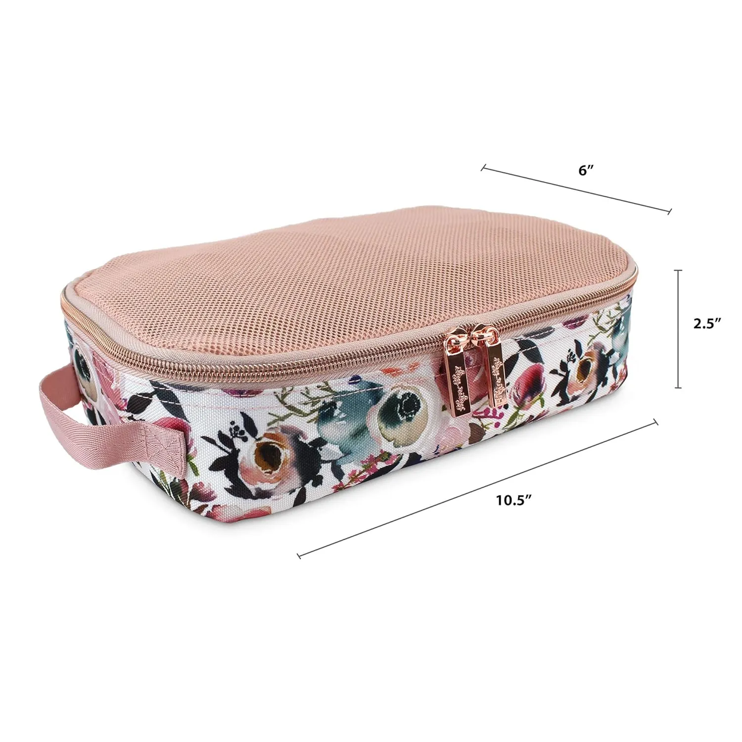Itzy Ritzy Packing Cubes For Travel – Set of 3 Packing Cubes or Travel Organizers; Each Cube Features a Mesh Top, Double Zippers and a Fabric Handle (Blush Floral)