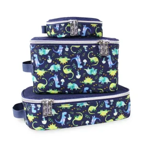 Itzy Ritzy Packing Cubes For Travel – Set of 3 Packing Cubes or Travel Organizers; Each Travel Cube Features a Mesh Top, Double Zippers and a Fabric Handle (Blue Dinosaurs)