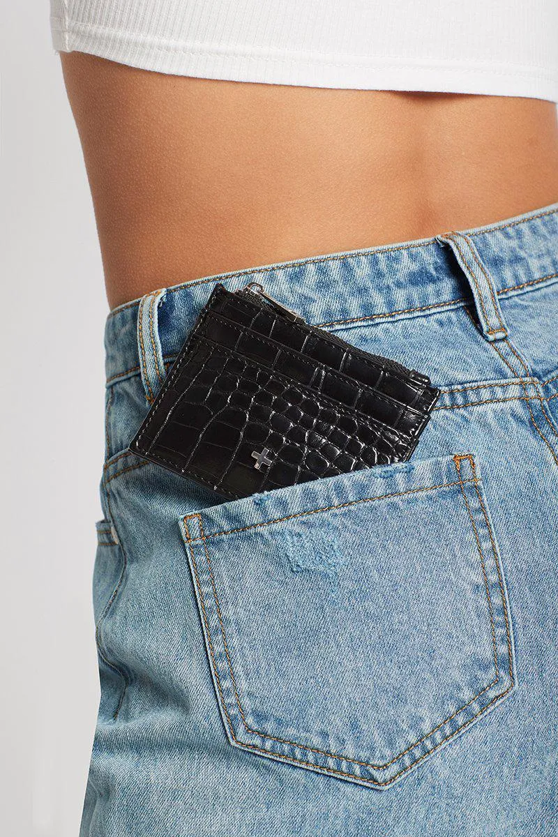 Ivy Black Croc Vegan Leather Card Holder