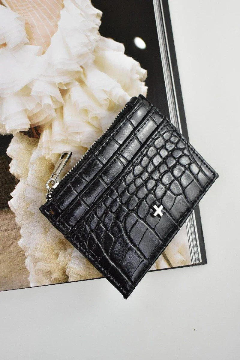 Ivy Black Croc Vegan Leather Card Holder