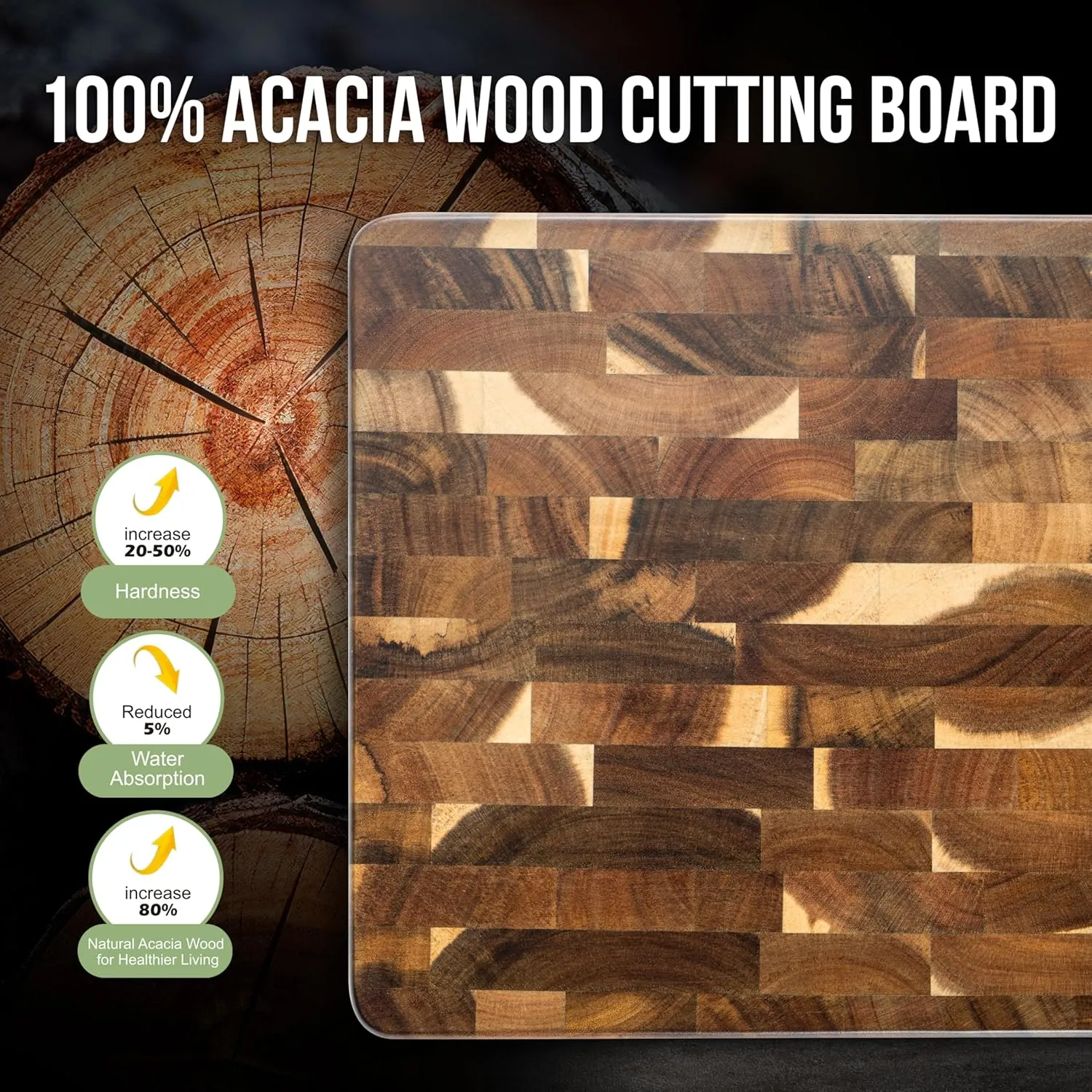 James.F Wood Cutting Board for Kitchen with Side Handles,End Grain Cutting Boards, Acacia Wooden Butcher Block, Large Chopping Board for Meat Bread Cheese(15.74"x11"x1")