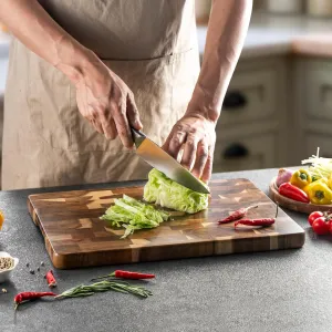 James.F Wood Cutting Board for Kitchen with Side Handles,End Grain Cutting Boards, Acacia Wooden Butcher Block, Large Chopping Board for Meat Bread Cheese(15.74"x11"x1")