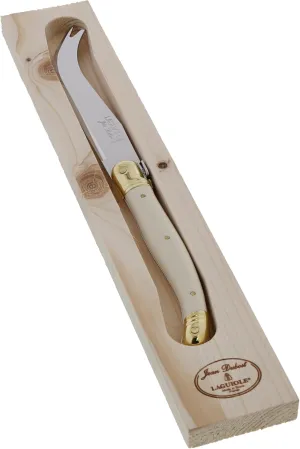 Jean Dubost Laguiole Cheese Knife, Ivory Handle - Rust-Resistant Stainless Steel - Includes Wooden Tray - Made in France