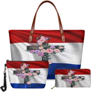 Jeiento Women's Fashion Handbags Beach Totes Zipper Pouch Travel Cosmetic Organizer with Small Wallet for Travel Shopping