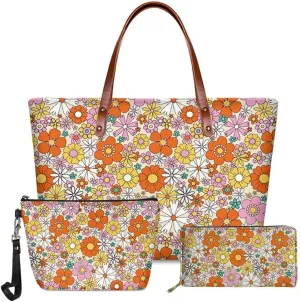 Jeiento Women's Fashion Handbags Beach Totes Zipper Pouch Travel Cosmetic Organizer with Small Wallet for Travel Shopping