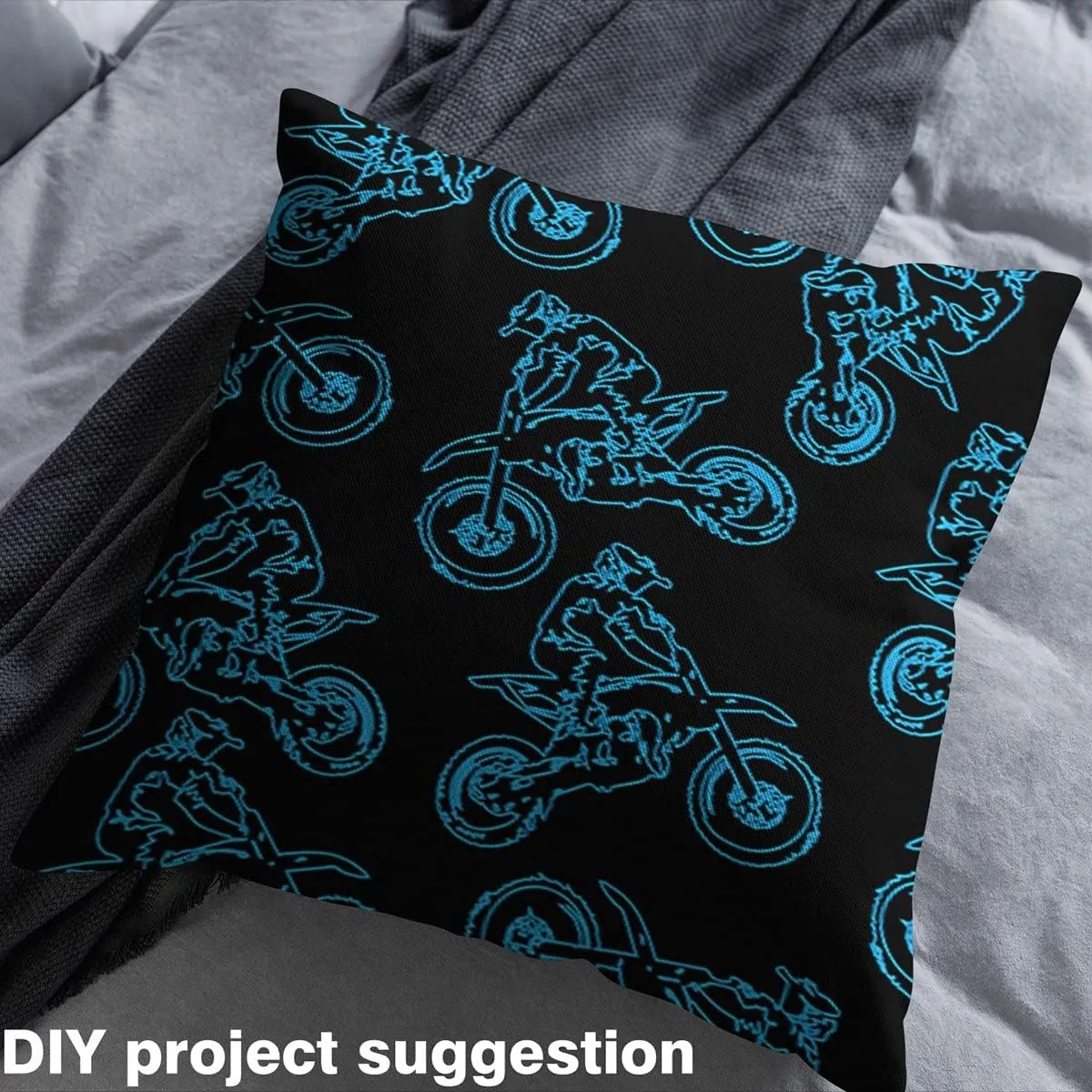 jejeloiu Dirt Bike Outdoor Fabric by The Yard, Extreme Sports Upholstery Fabric for Chairs, Racing Motocross Rider Decorative Fabric for Home DIY Projects, 1 Yard, Blue