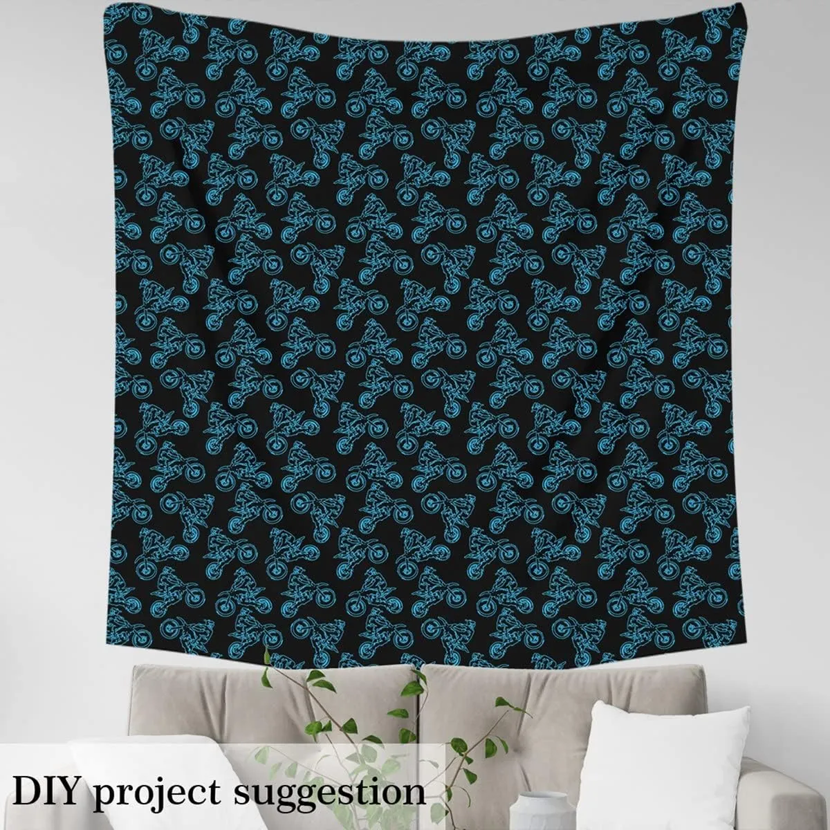 jejeloiu Dirt Bike Outdoor Fabric by The Yard, Extreme Sports Upholstery Fabric for Chairs, Racing Motocross Rider Decorative Fabric for Home DIY Projects, 1 Yard, Blue