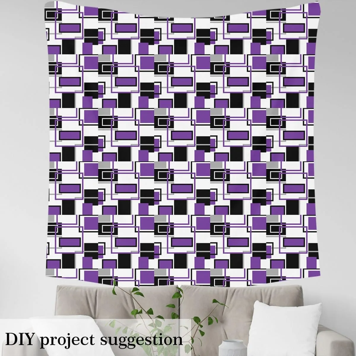 jejeloiu Purple Black Fabric by The Yard Geometric Modern Upholstery Fabric for Chairs, Block Geometry Decorative Waterproof Outdoor Fabric, 5 Yards