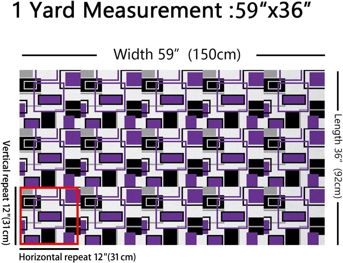 jejeloiu Purple Black Fabric by The Yard Geometric Modern Upholstery Fabric for Chairs, Block Geometry Decorative Waterproof Outdoor Fabric, 5 Yards
