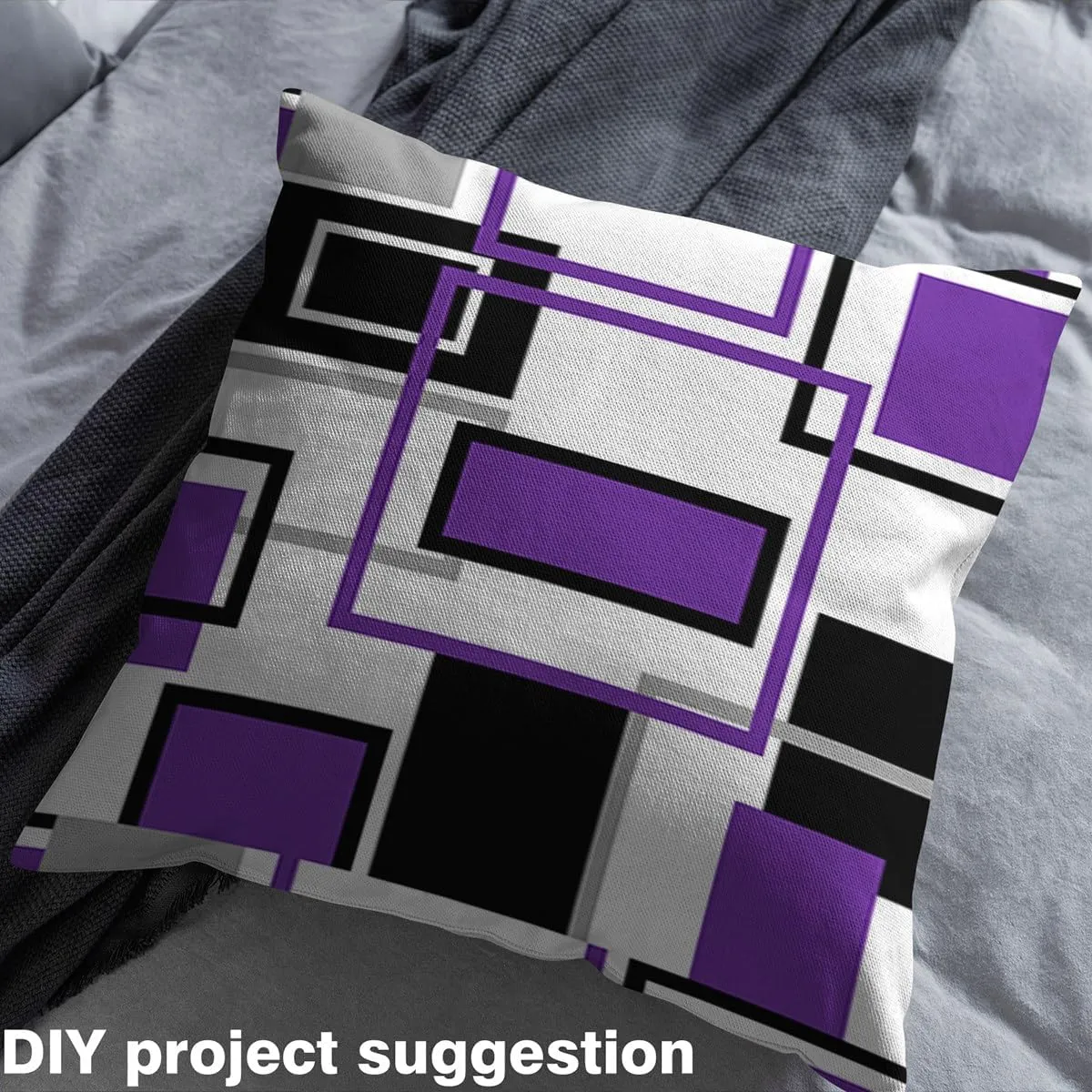 jejeloiu Purple Black Fabric by The Yard Geometric Modern Upholstery Fabric for Chairs, Block Geometry Decorative Waterproof Outdoor Fabric, 5 Yards